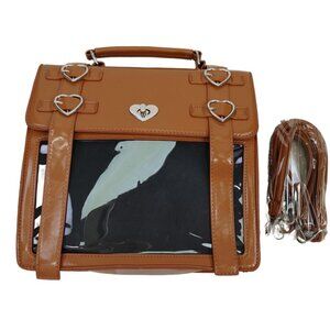 Kawaii Heart Buckle PU Leather Ita Bag Brown Satchel Backpack Transparent Window
